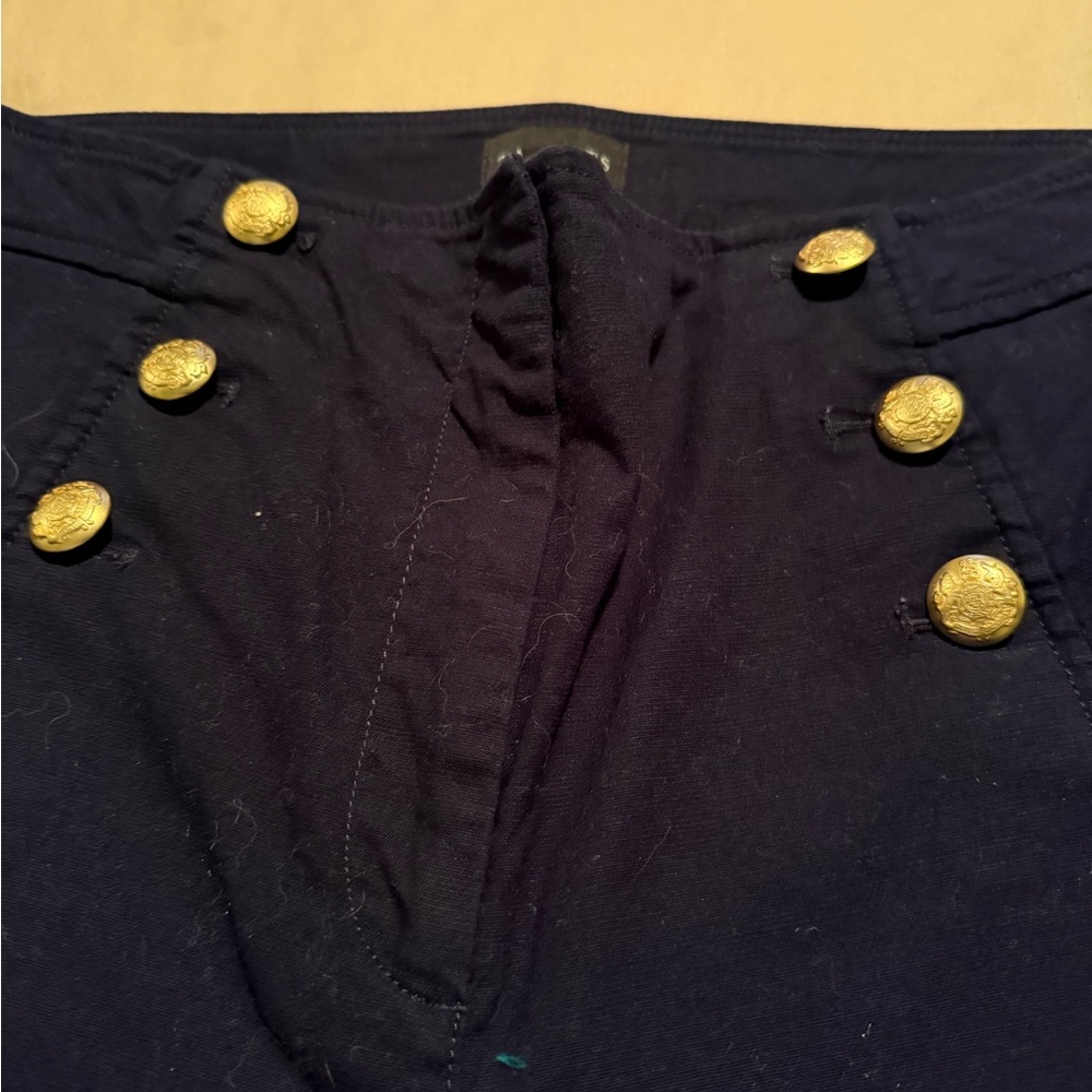 Talbots Navy High-Waist Pants with Gold Button Detail